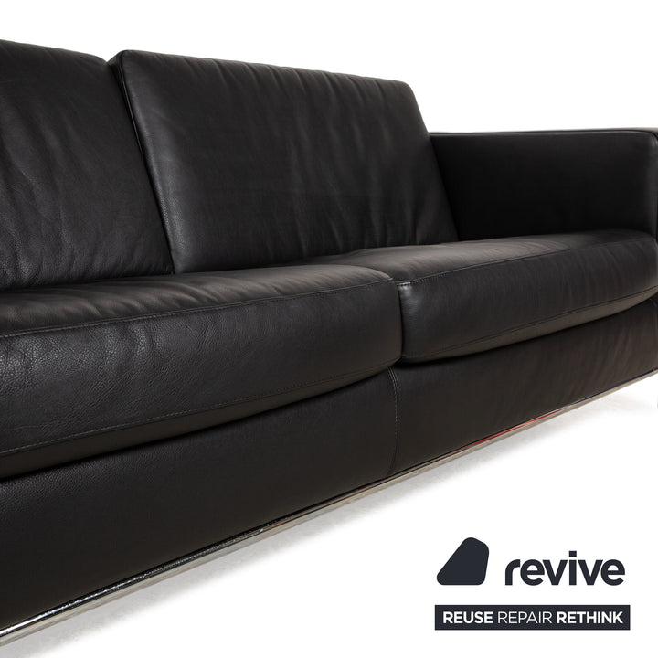 Machalke Leather Two Seater Black Sofa Couch