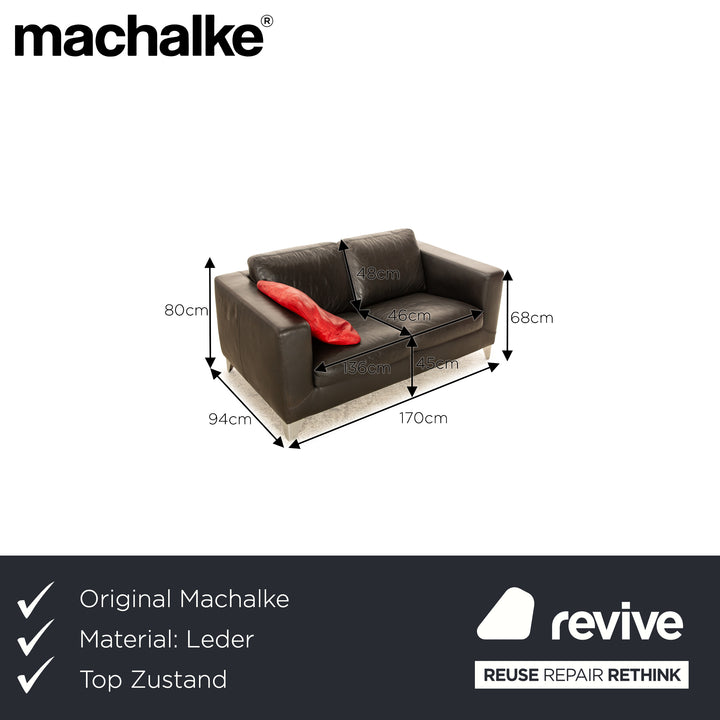 Machalke Leather Two Seater Black Sofa Couch incl. Red Cushion