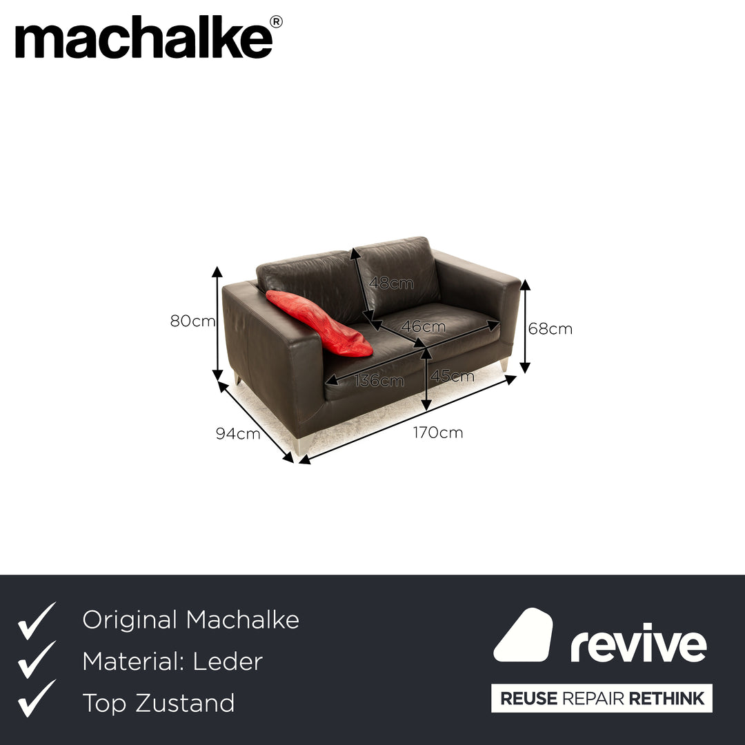 Machalke Leder Zweisitzer Schwarz Sofa Couch inkl. rotem Kissen