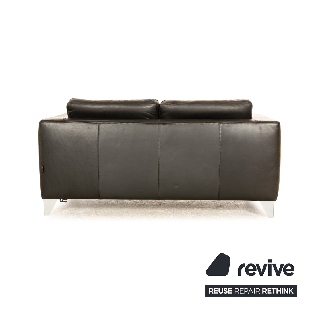 Machalke Leather Two Seater Black Sofa Couch incl. Red Cushion