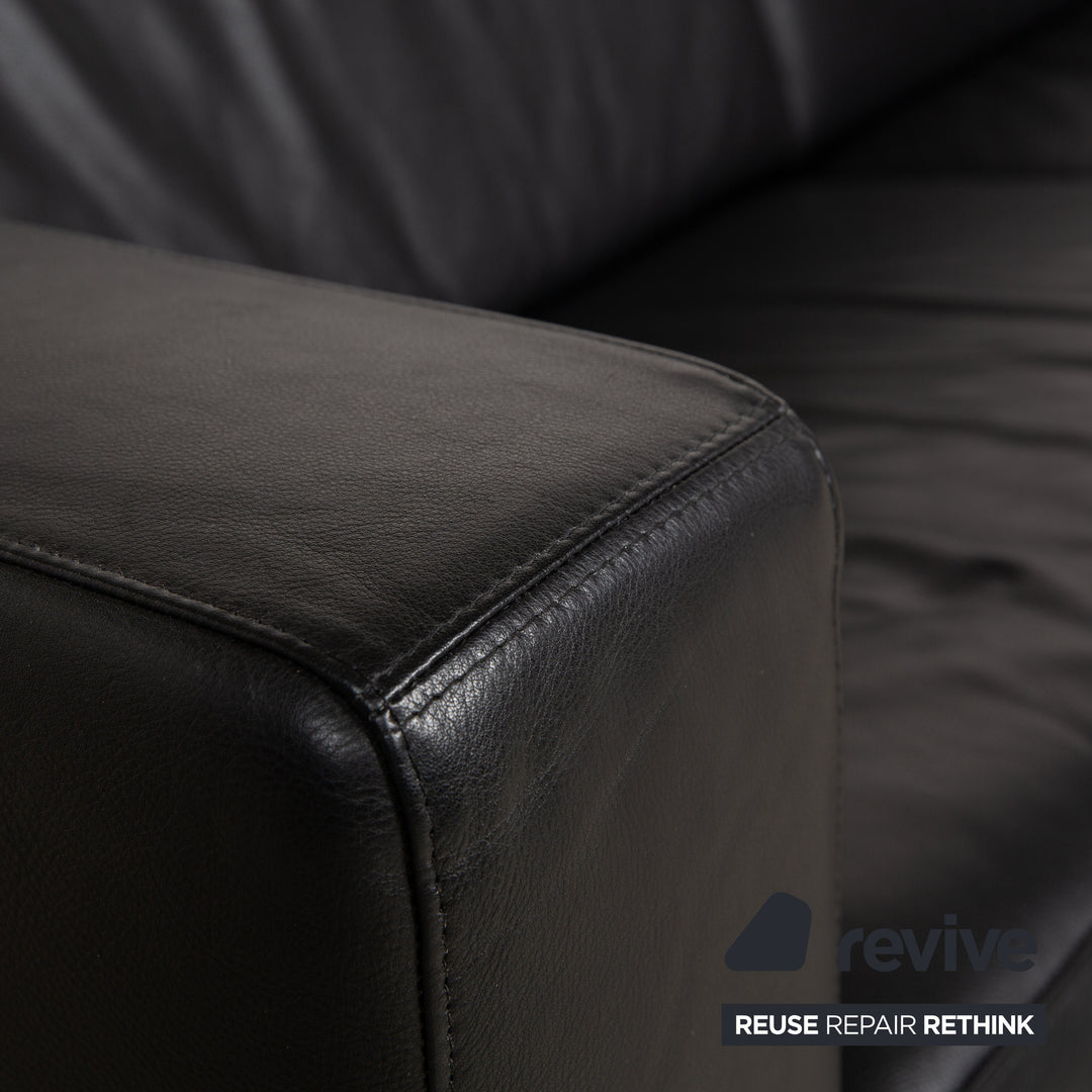 Machalke Leather Two Seater Black Sofa Couch