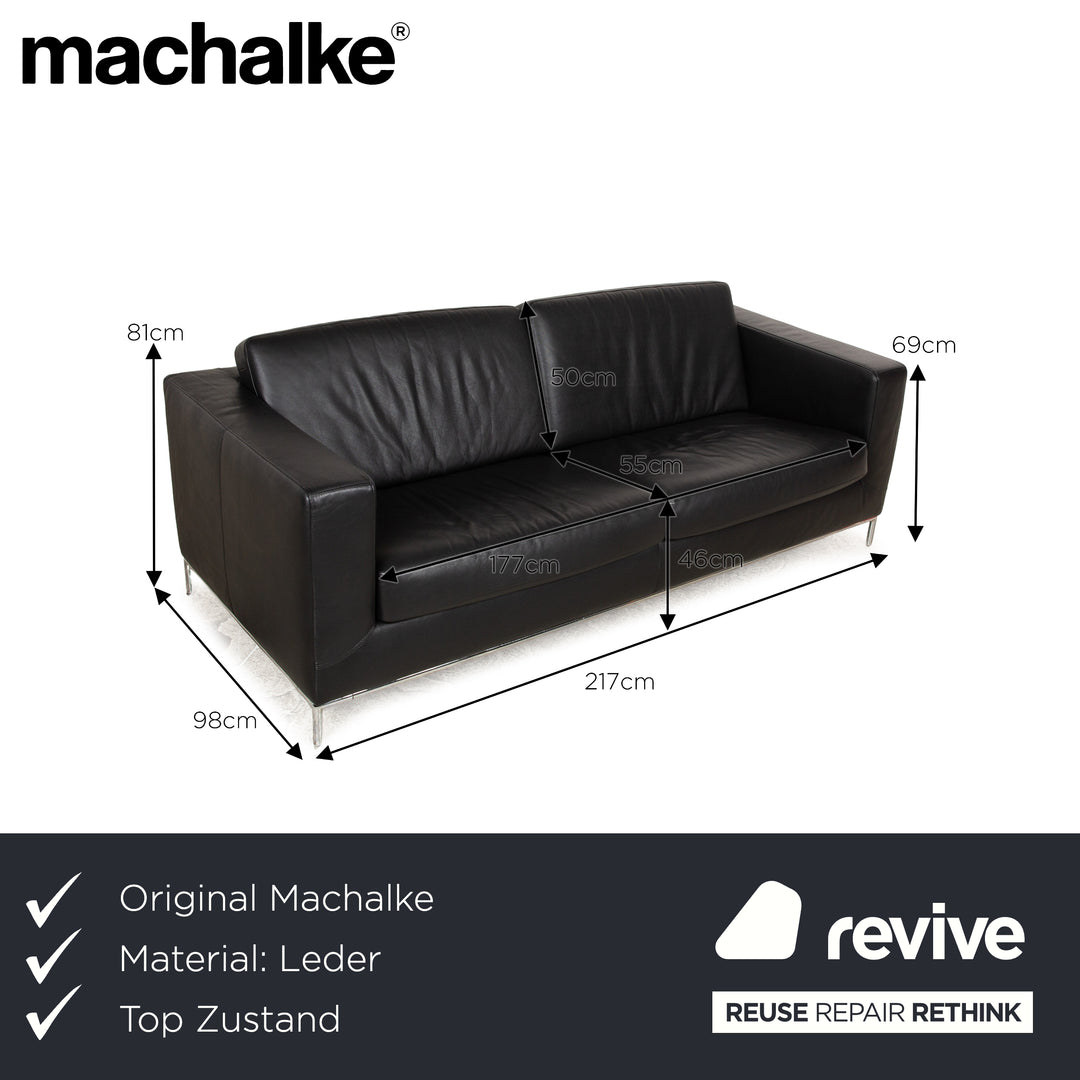 Machalke Leather Two Seater Black Sofa Couch