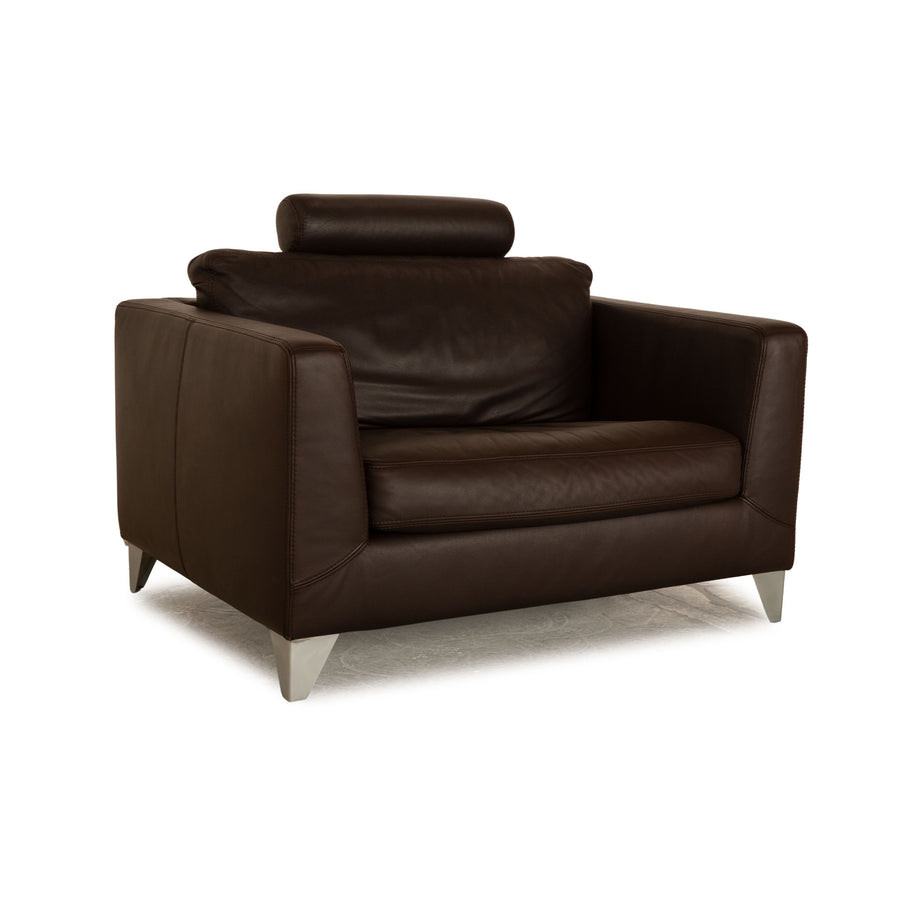 Fauteuil Causeuse Machalke en Cuir Marron Vintage
