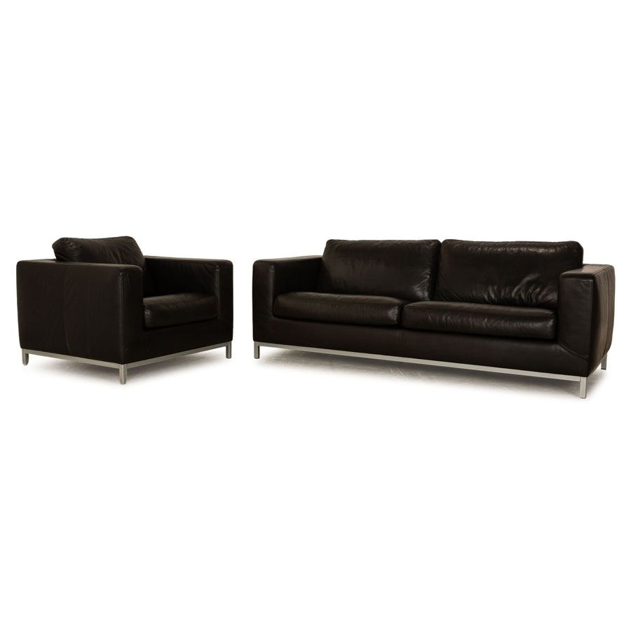 Machalke Manolito leather sofa set anthracite three-seater armchair