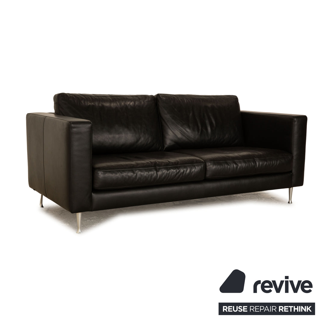 Machalke Manolito Leather Two Seater Black Sofa Couch