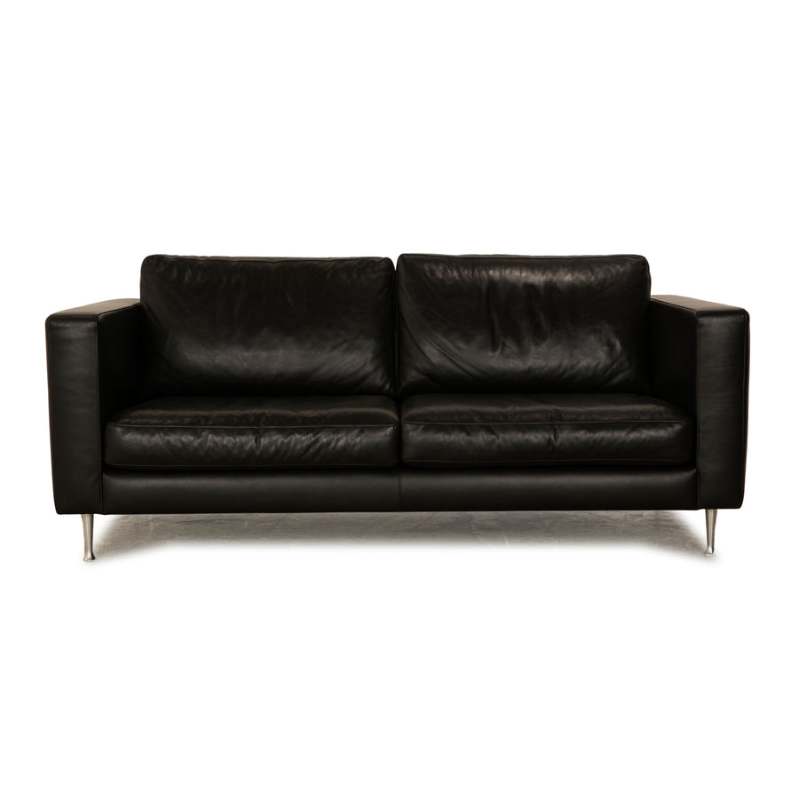 Machalke Manolito Leather Two Seater Black Sofa Couch