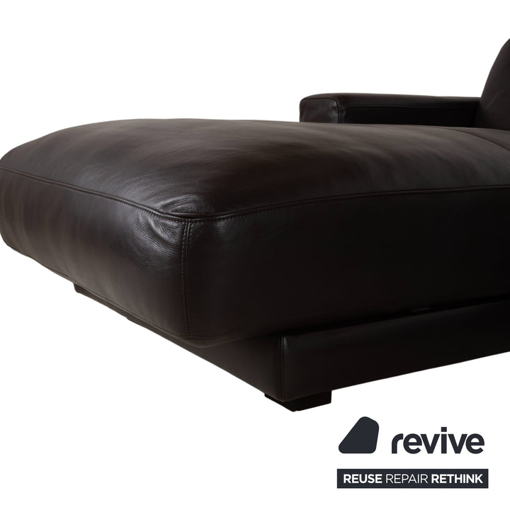 Canapé d'angle en cuir Machalke Nogoya, marron expresso, fonction manuelle