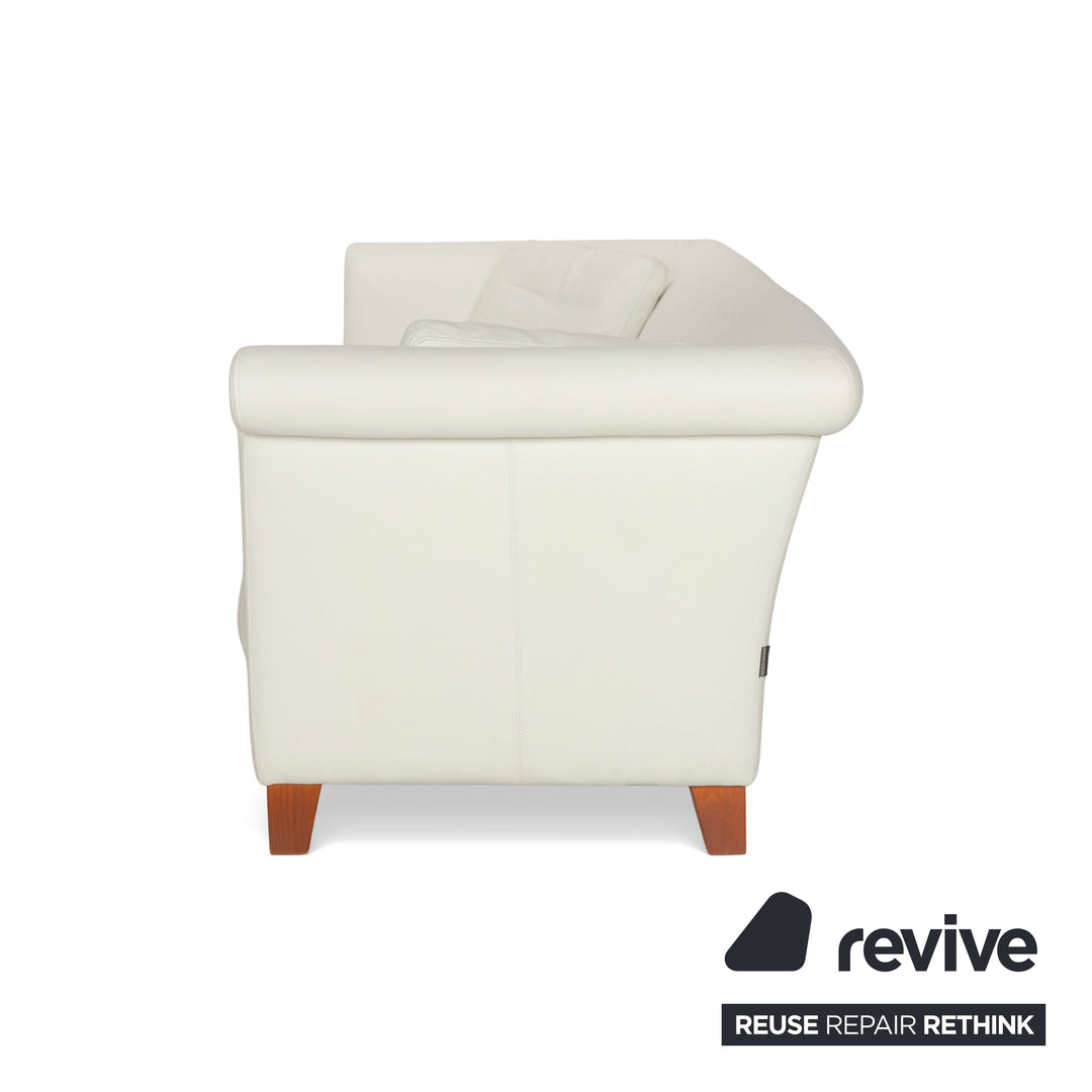 Machalke Ritz Leather Three-Seater Cream White Sofa Couch