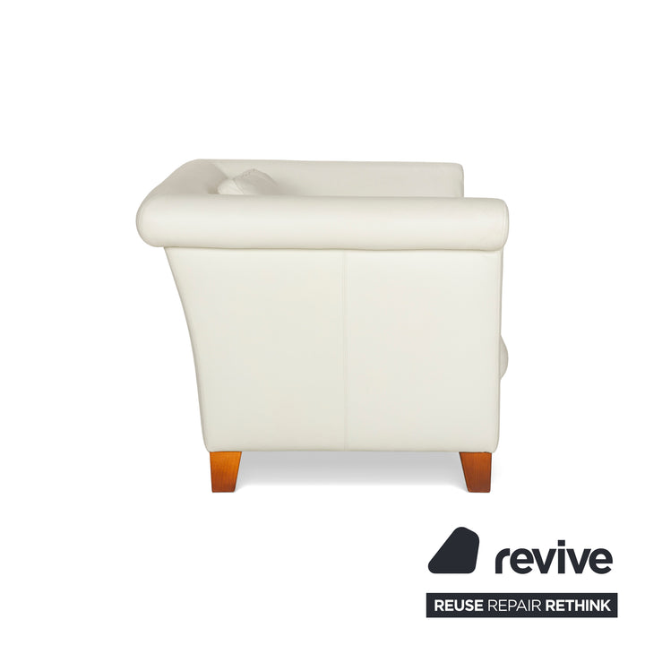 Machalke Ritz Leather Three-Seater + Armchair Cream White Sofa Couch