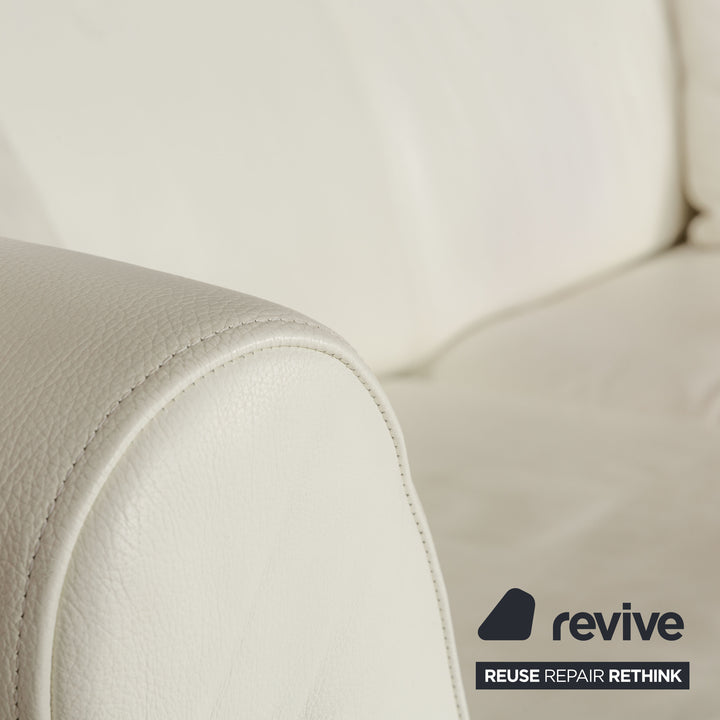 Machalke Ritz Leather Three-Seater + Armchair Cream White Sofa Couch