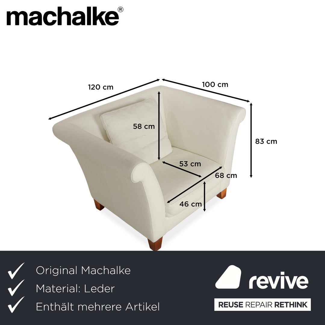 Machalke Ritz Leather Three-Seater + Armchair Cream White Sofa Couch