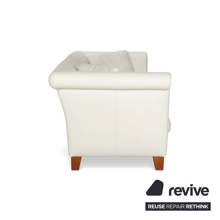 Machalke Ritz Leather Three-Seater + Armchair Cream White Sofa Couch