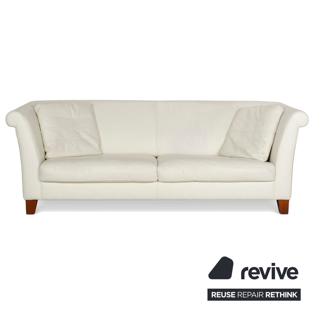 Machalke Ritz Leather Three-Seater + Armchair Cream White Sofa Couch