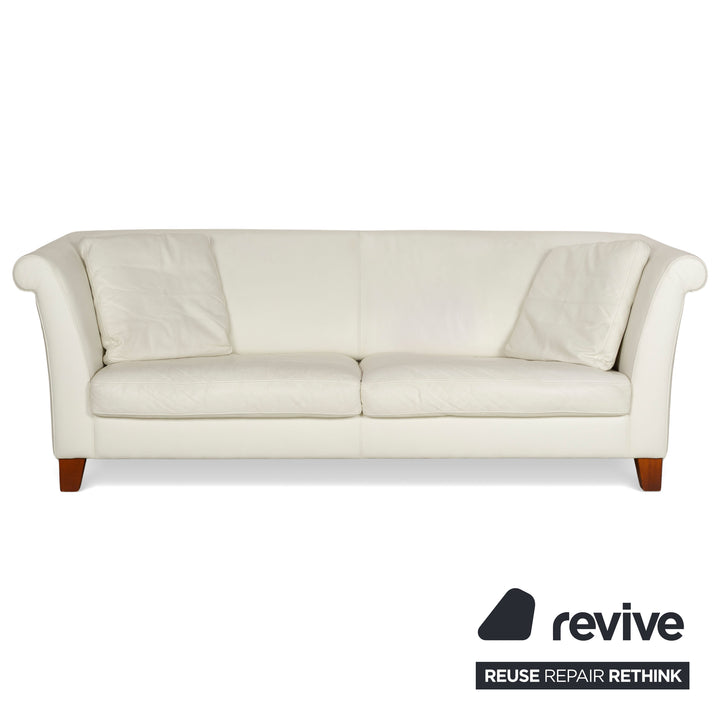 Machalke Ritz Leather Three-Seater + Armchair Cream White Sofa Couch