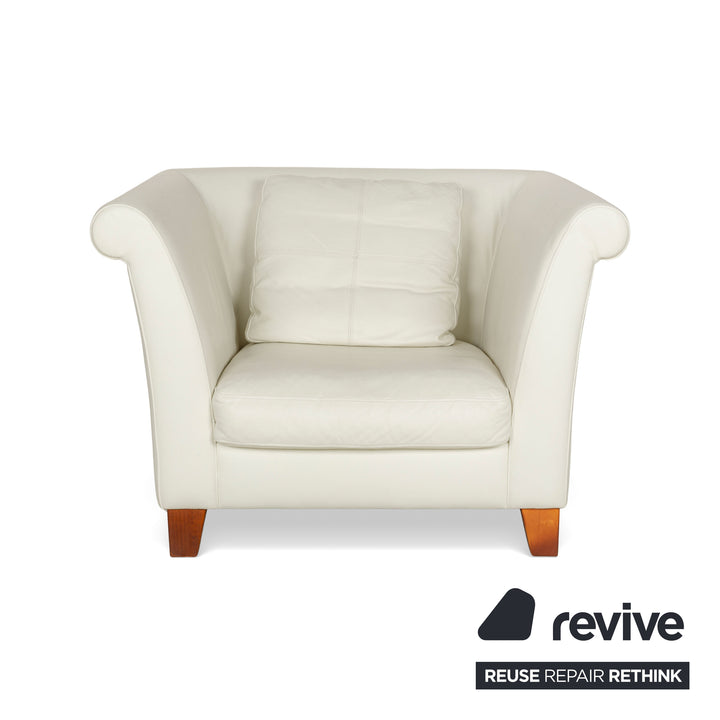 Machalke Ritz Leather Three-Seater + Armchair Cream White Sofa Couch