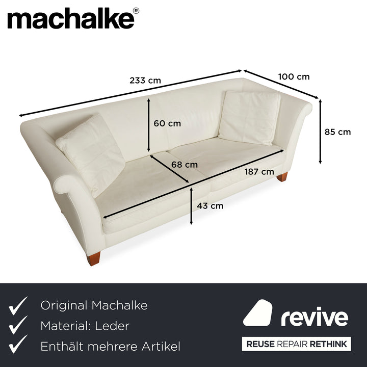 Machalke Ritz Leather Three-Seater + Armchair Cream White Sofa Couch