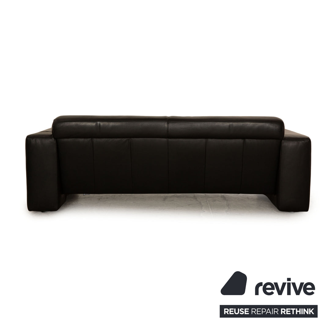 Machalke Saporro Leather Three Seater Black Sofa Couch