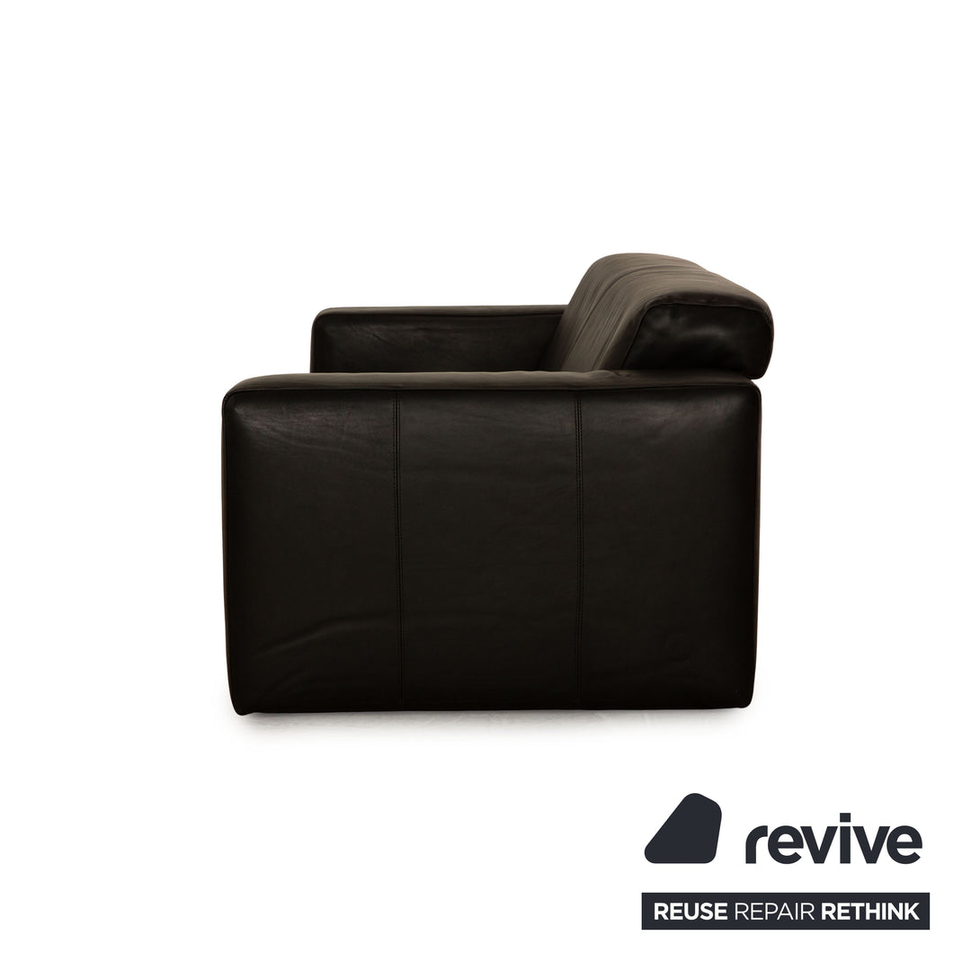 Machalke Saporro Leather Three Seater Black Sofa Couch