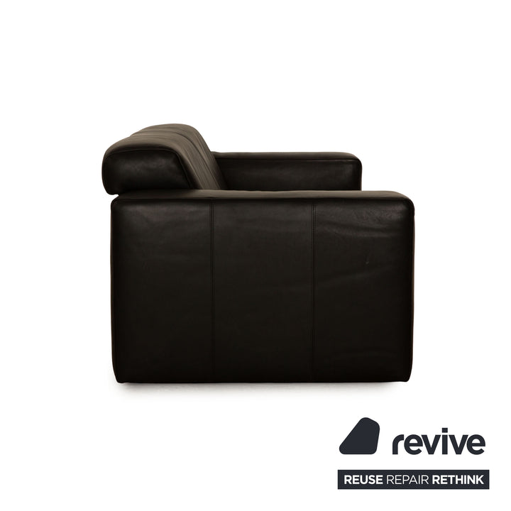 Machalke Saporro Leather Three Seater Black Sofa Couch