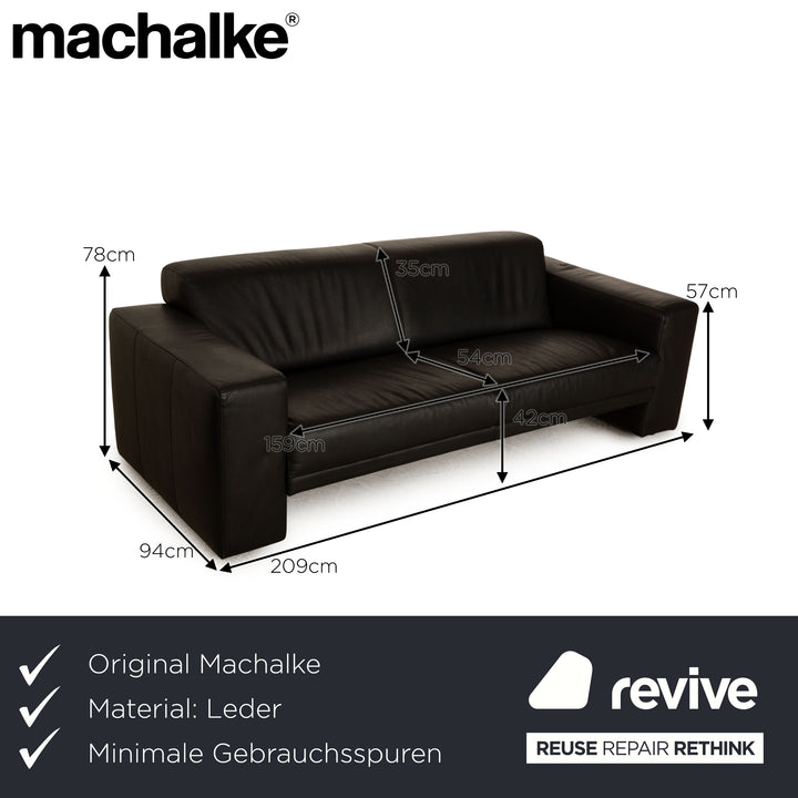 Machalke Saporro Leather Three Seater Black Sofa Couch