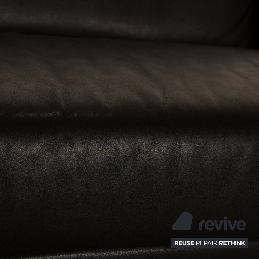 Machalke Saporro Leather Three Seater Black Sofa Couch