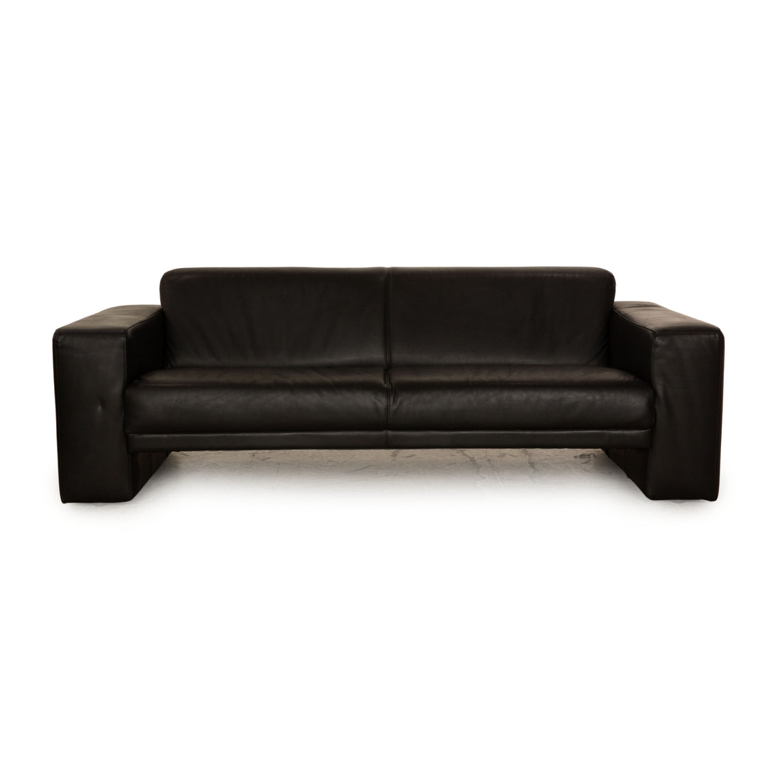 Machalke Saporro Leather Three Seater Black Sofa Couch