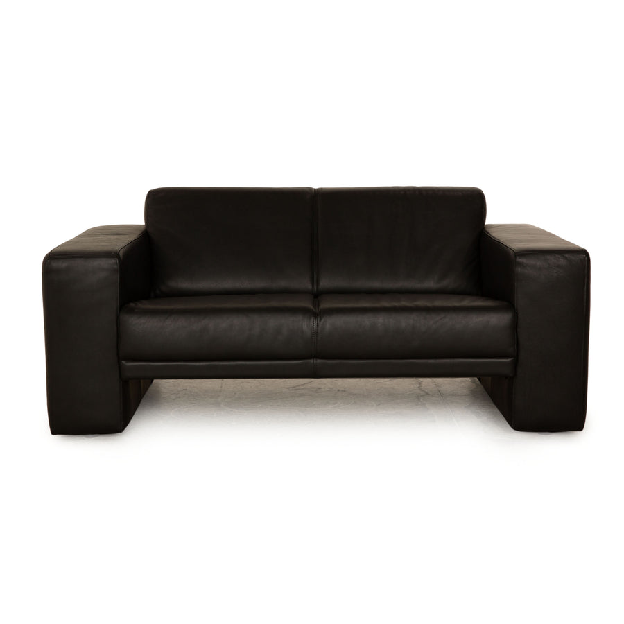 Machalke Saporro Leather Two Seater Black Sofa Couch