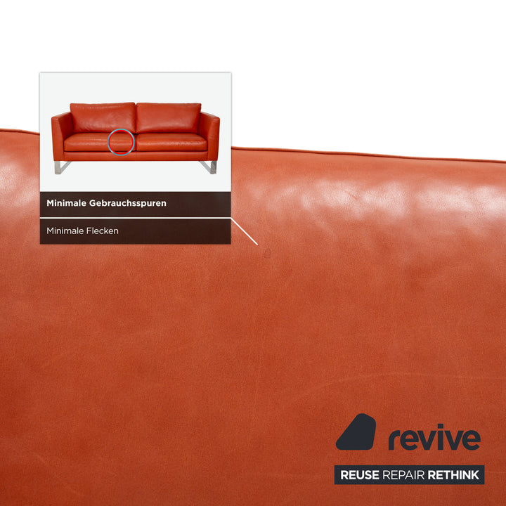 Canapé trois places en cuir rouge orangé Machalke System Plus