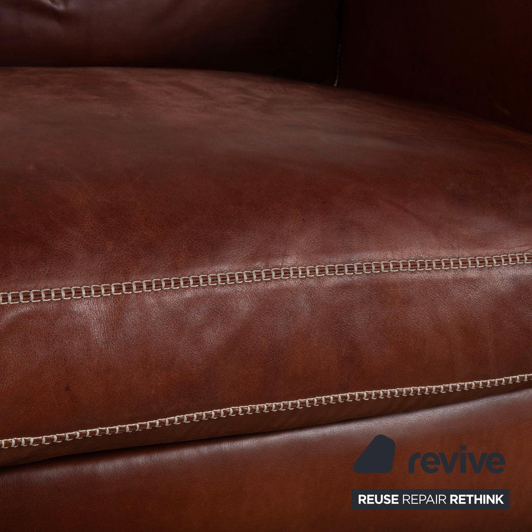 Machalke Valentino Three-Seater Leather Sofa Brown Couch