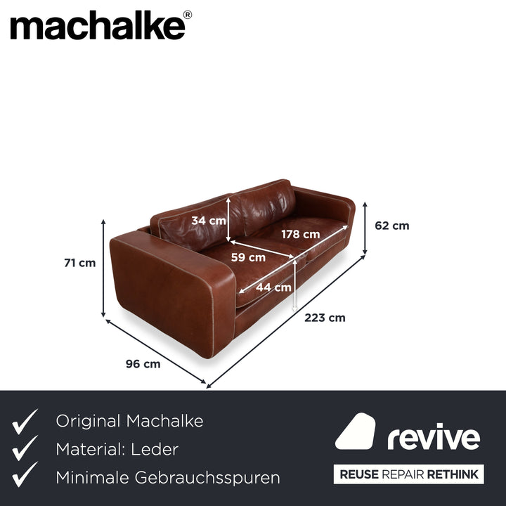 Machalke Valentino Three-Seater Leather Sofa Brown Couch