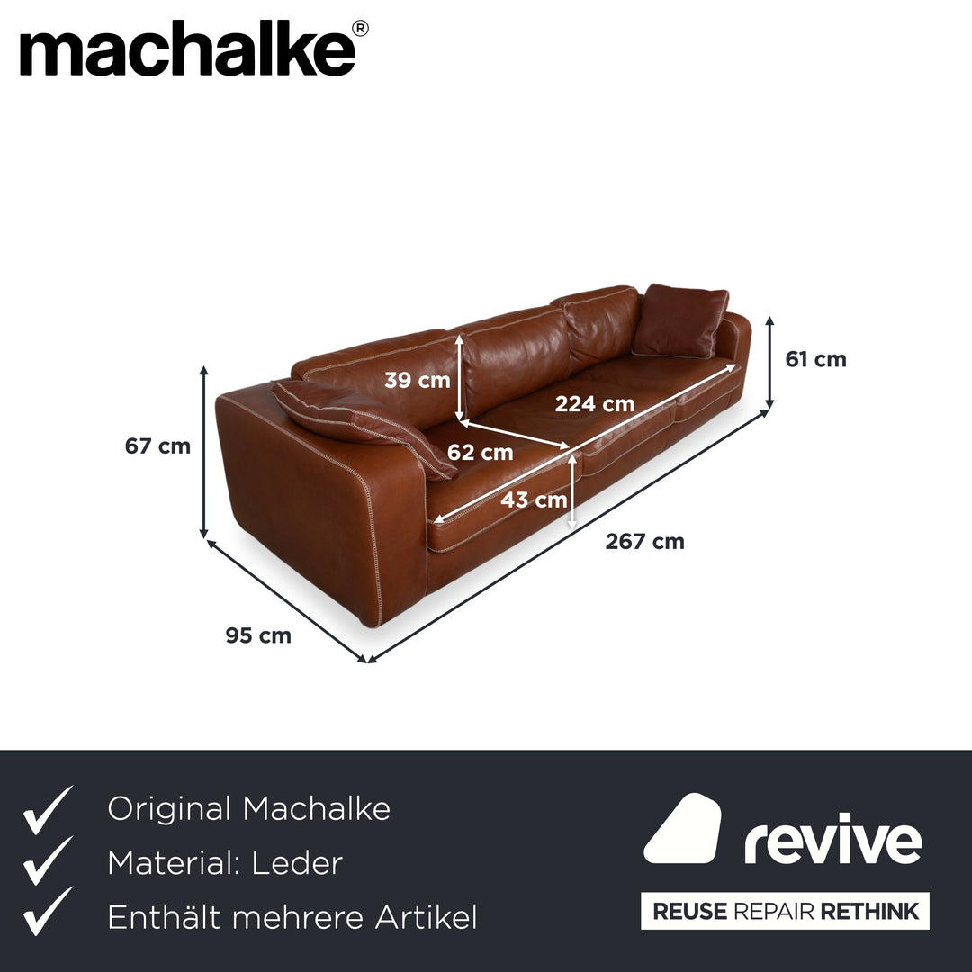 Machalke Valentino Garnitur Leder Dreisitzer Sessel Hocker Braun Cognac Sofa Couch