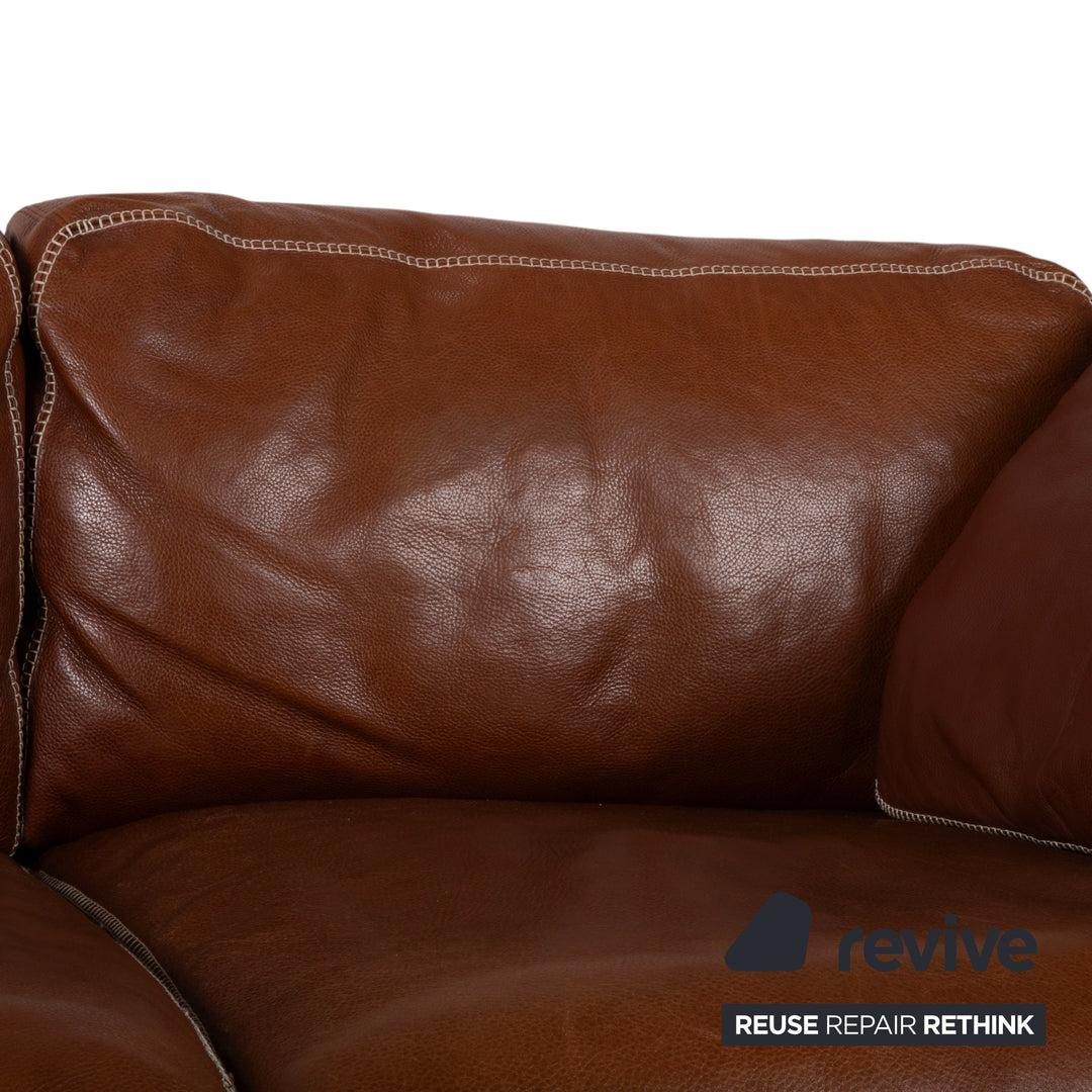 Machalke Valentino Garnitur Leder Dreisitzer Sessel Hocker Braun Cognac Sofa Couch