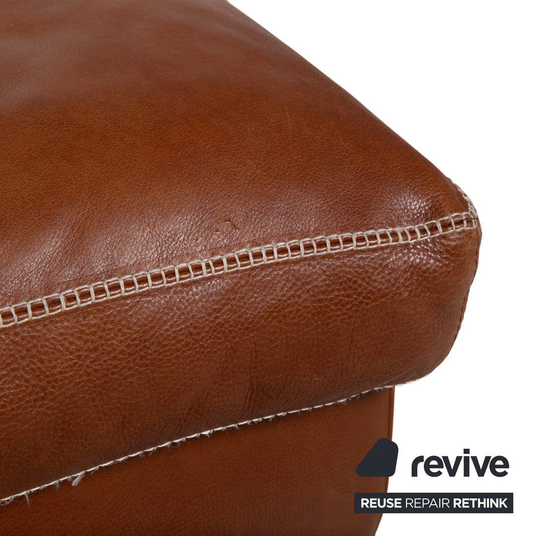 Machalke Valentino Garnitur Leder Dreisitzer Sessel Hocker Braun Cognac Sofa Couch