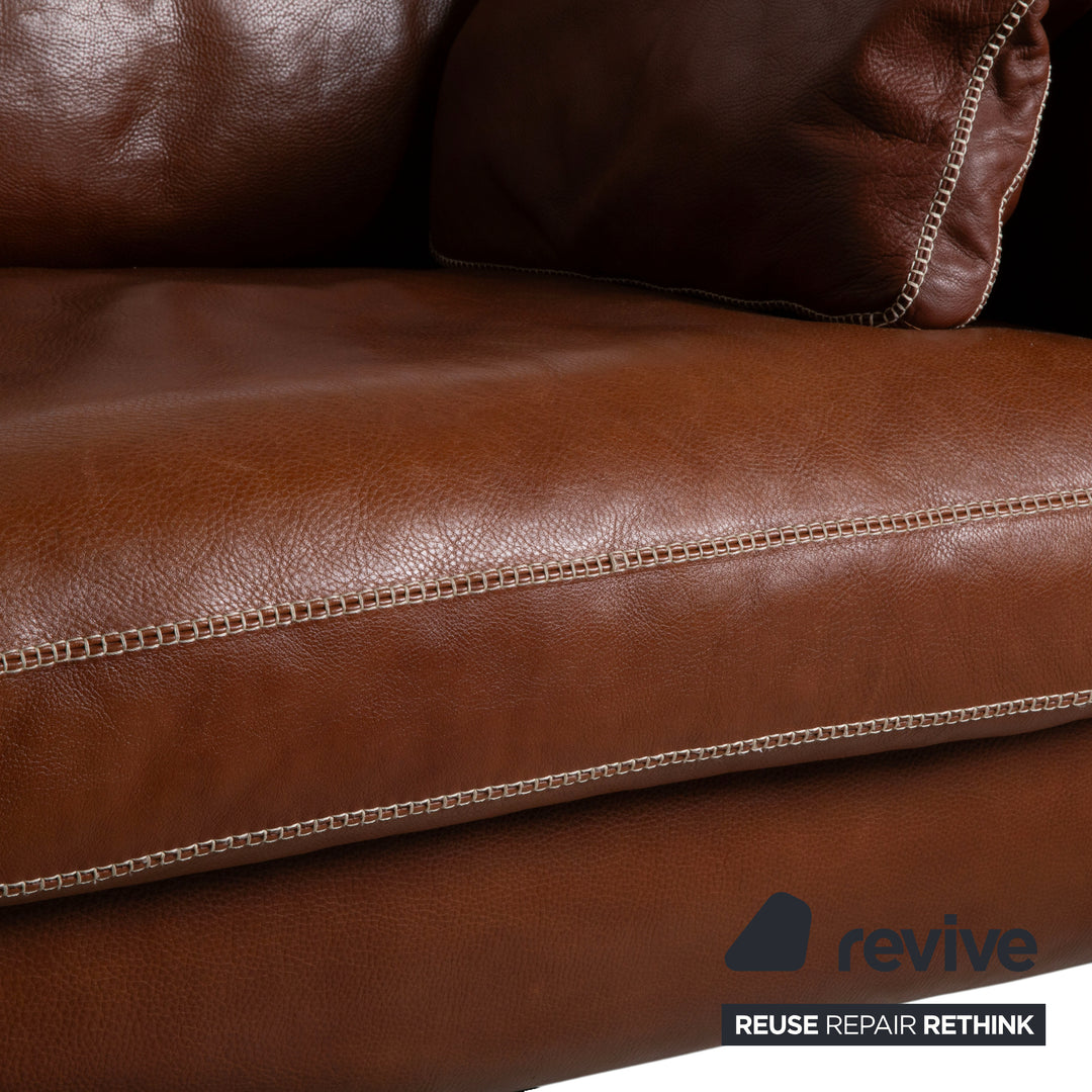 Machalke Valentino Garnitur Leder Dreisitzer Sessel Hocker Braun Cognac Sofa Couch