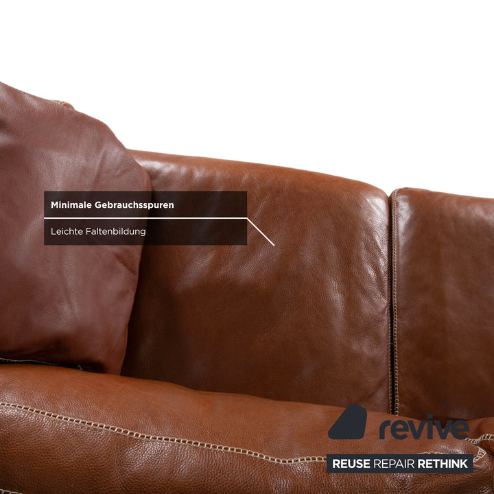 Machalke Valentino Garnitur Leder Dreisitzer Sessel Hocker Braun Cognac Sofa Couch