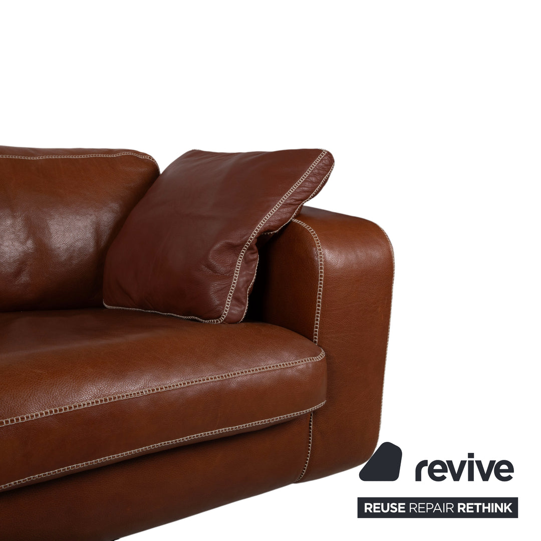 Machalke Valentino Garnitur Leder Dreisitzer Sessel Hocker Braun Cognac Sofa Couch