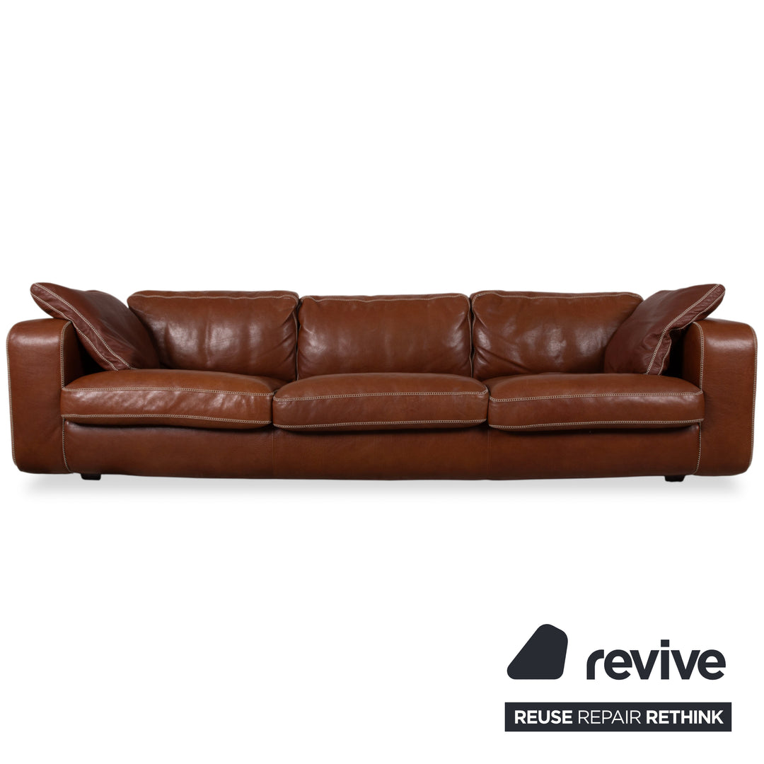 Machalke Valentino Garnitur Leder Dreisitzer Sessel Hocker Braun Cognac Sofa Couch