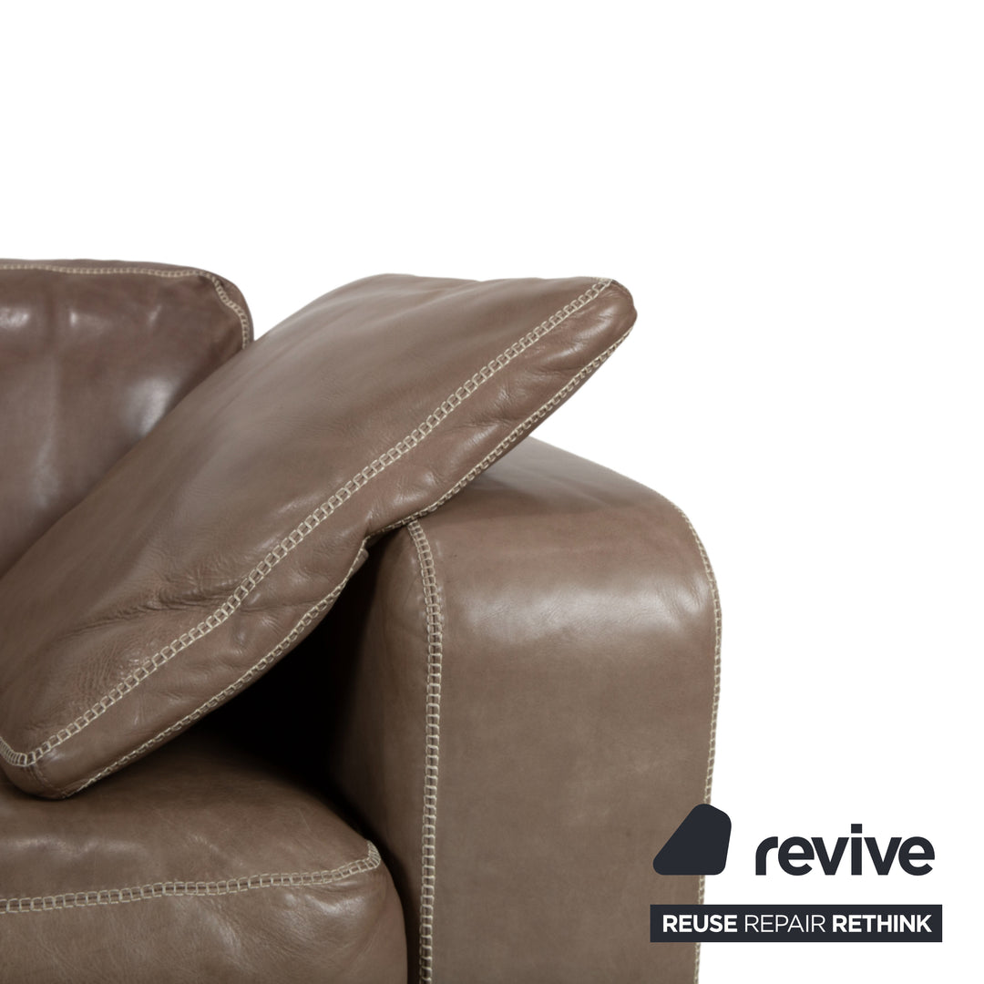 Machalke Valentino Garnitur Leder Ecksofa Hocker Braun Taupe Sofa Couch