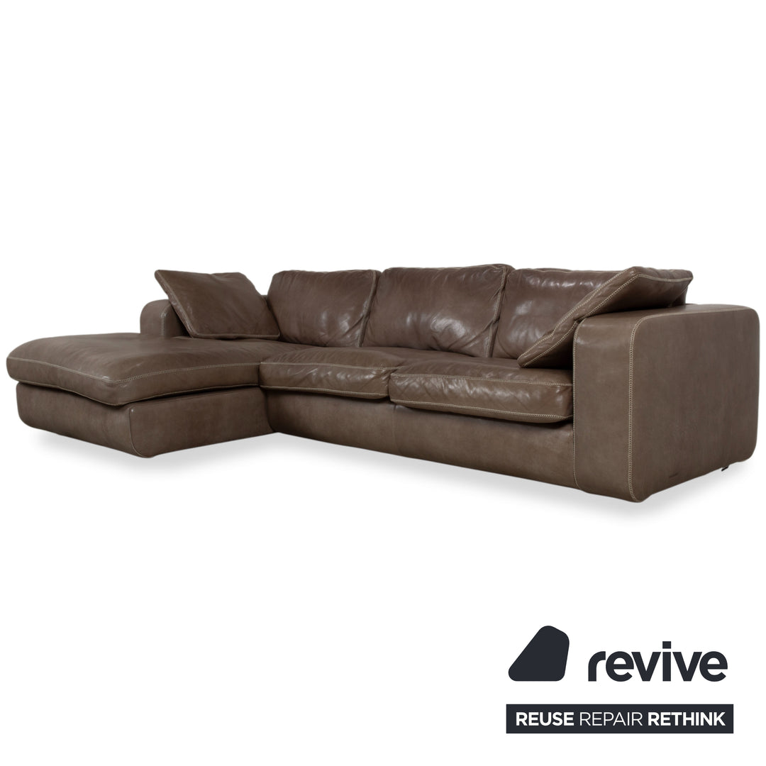 Machalke Valentino Garnitur Leder Ecksofa Hocker Braun Taupe Sofa Couch