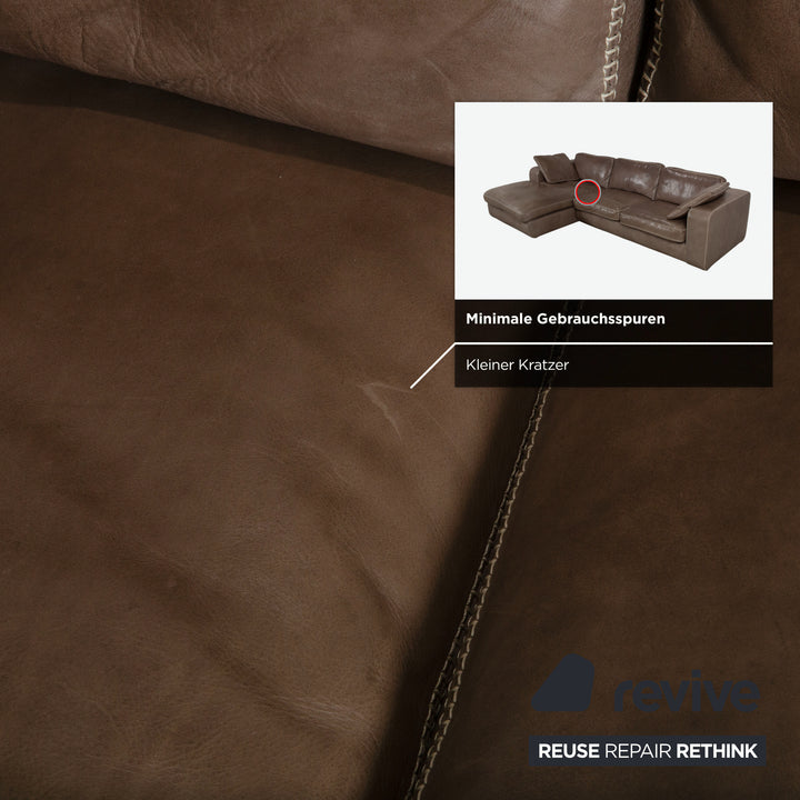 Machalke Valentino Garnitur Leder Ecksofa Hocker Braun Taupe Sofa Couch