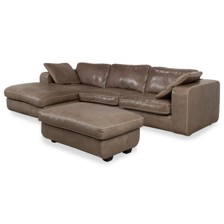 Machalke Valentino Garnitur Leder Ecksofa Hocker Braun Taupe Sofa Couch
