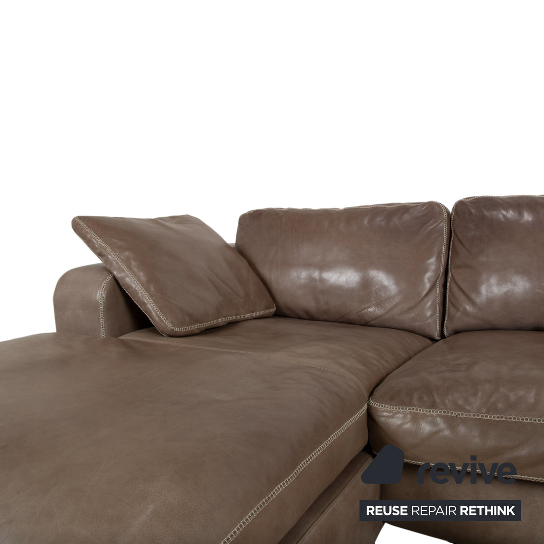 Machalke Valentino Garnitur Leder Ecksofa Hocker Braun Taupe Sofa Couch