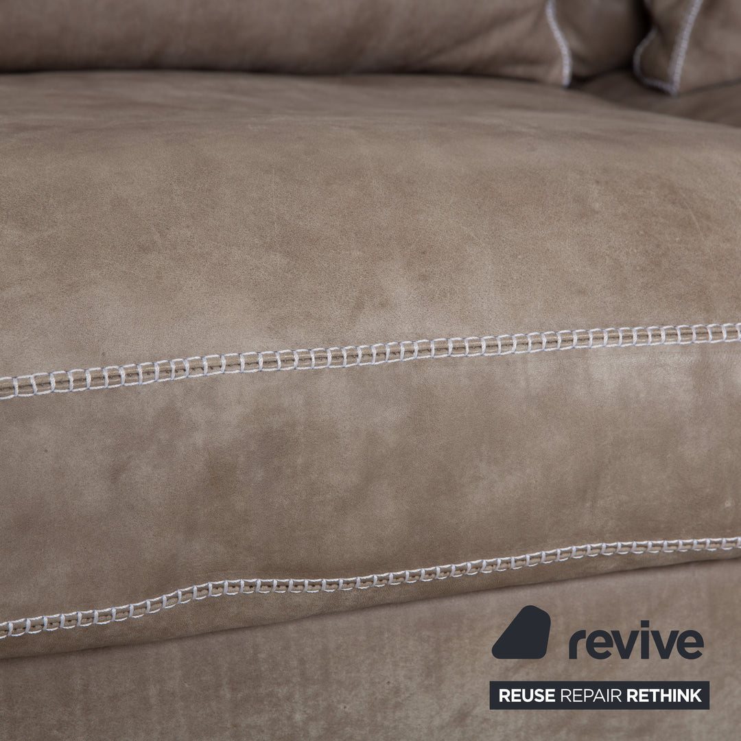 Machalke Valentino Leder Dreisitzer Beige Oliv Sofa Couch