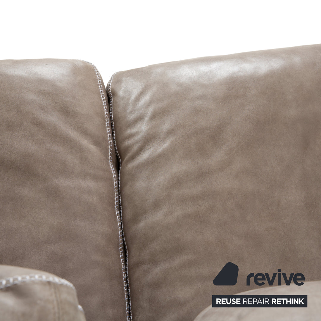 Machalke Valentino Leder Dreisitzer Beige Oliv Sofa Couch