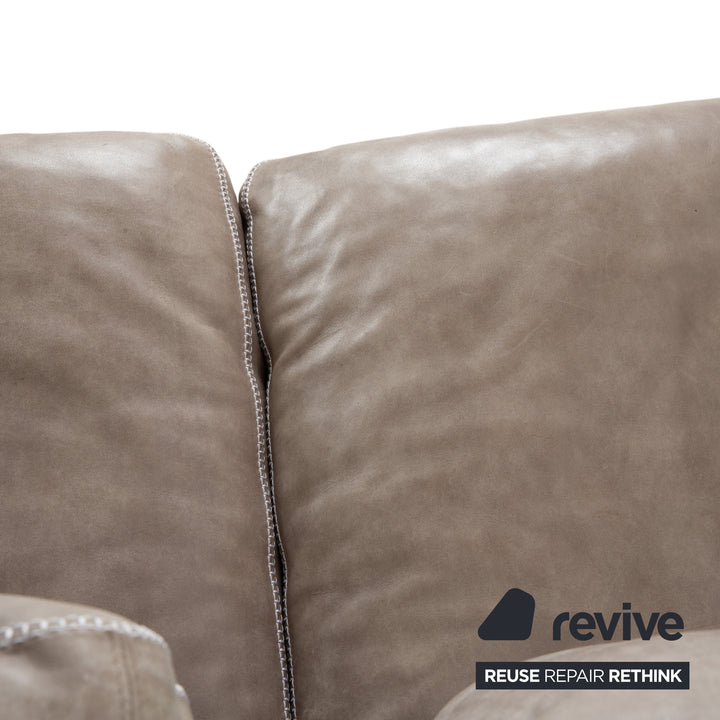 Machalke Valentino Leder Dreisitzer Beige Oliv Sofa Couch