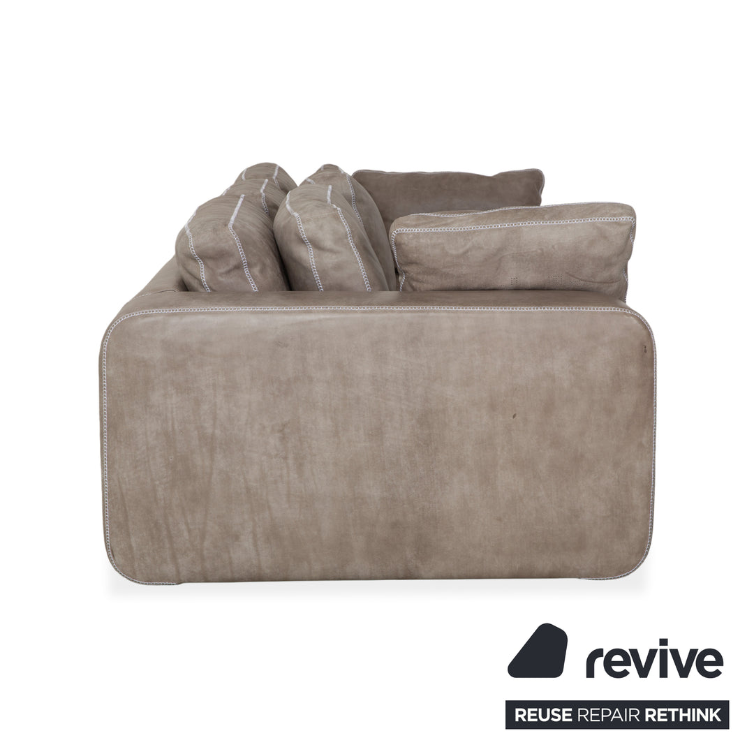 Machalke Valentino Leder Dreisitzer Beige Oliv Sofa Couch