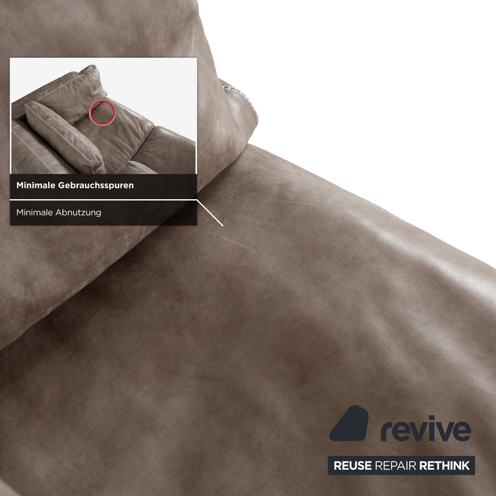 Machalke Valentino Leder Dreisitzer Beige Oliv Sofa Couch