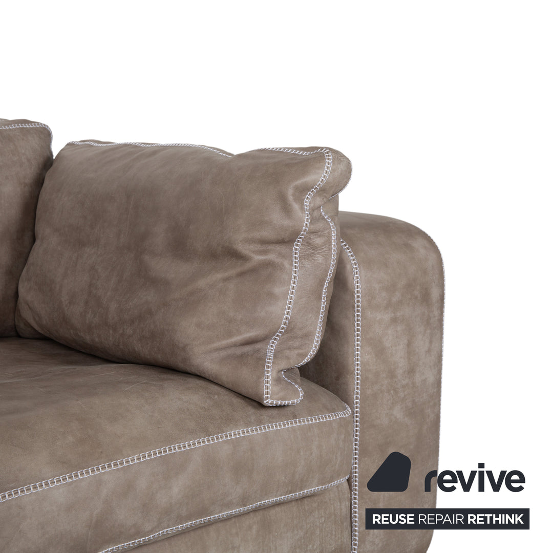 Machalke Valentino Leder Dreisitzer Beige Oliv Sofa Couch