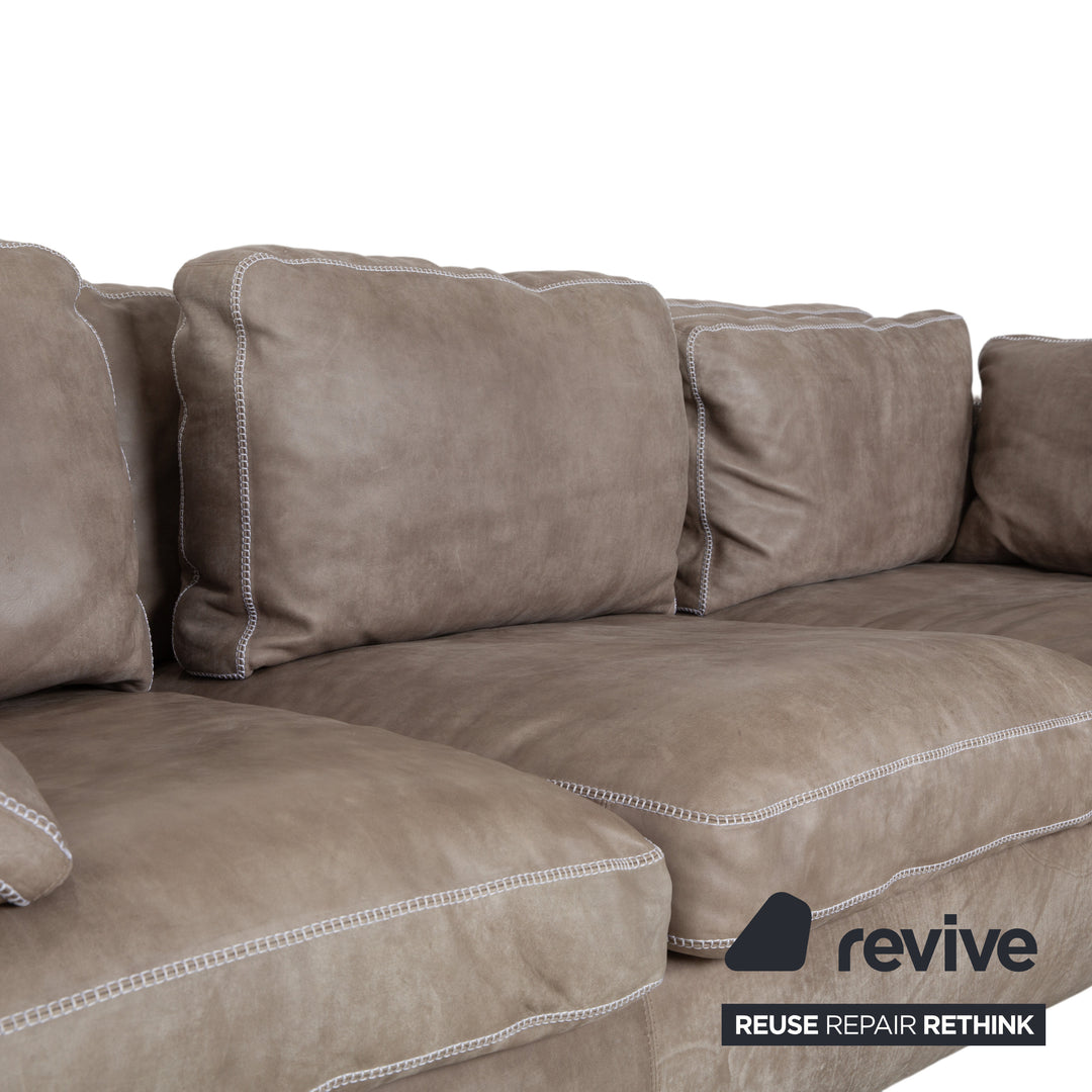 Machalke Valentino Leder Dreisitzer Beige Oliv Sofa Couch