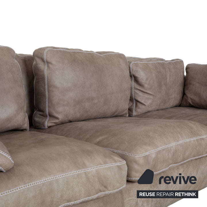 Machalke Valentino Leder Dreisitzer Beige Oliv Sofa Couch